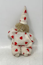Load image into Gallery viewer, Vintage Hand-Painted Ceramic Clown Play Doll With White Red Hearts Costume