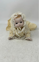 Load image into Gallery viewer, Girls Porcelain Brown Eyes Newborn Doll Collectible With Yellow Lace Dress