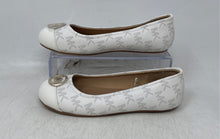 Load image into Gallery viewer, Michael Kors Girls White Gold-Tone Monogram Print Slip-On Ballet Flats Size 3