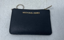 Load image into Gallery viewer, Michael Kors Womens Black Leather ID & Card Slots Round Keychain Zip Coin Wallet