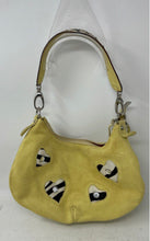 Load image into Gallery viewer, Giudit Womens Yellow Suede Shoulder Strap Lined Zip Top Hobo Handbag Worn