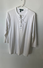Load image into Gallery viewer, Lauren Ralph Lauren Womens White Cotton Long Sleeve Lace-Up Blouse Top Size 1X