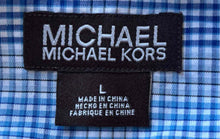 Load image into Gallery viewer, Michael Kors Mens Blue Plaid Long Sleeve Collared Button-Up Shirt Size Large