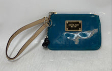 Load image into Gallery viewer, Michael Kors Womens Blue Signature Patent Leather Logo Plaque Wristlet Wallet