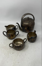 Load image into Gallery viewer, Lot Of 5 Pcs Vintage Keys Silver Tone Tea Pot With Sugar Bowls Creamer Cup Set
