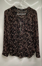 Load image into Gallery viewer, Express Womens Black Pink Floral Long Sleeve V-Neck 1/4 Zip Blouse Top Size M