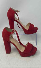 Load image into Gallery viewer, Wild Diva Lounge Womens Red Block Heel Platform Ankle Strap Sandals Size 7.5