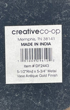 Load image into Gallery viewer, Antique Vintage Creative Co-Op DF2443 Gold Finish Metal Round Hammered Vase