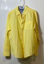 Load image into Gallery viewer, Tommy Hilfiger Mens Yellow Cotton Linen Custom Fit Button-Up Shirt Size Medium