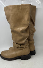 Load image into Gallery viewer, Luoika Womens Beige Wide Calf Slouchy Side-Zip Knee High Boots Size 10.5XW