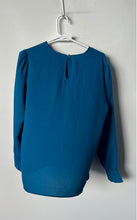 Load image into Gallery viewer, Ann Taylor Womens Blue Long Sleeve Round Neck Regular Fit Blouse Top Size M