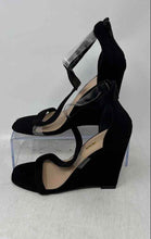 Load image into Gallery viewer, Fashion Nova Womens Black Wedge Heel Back Zip Ankle Strap Sandals Size 6