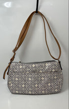 Load image into Gallery viewer, Rosetti Womens White Gray Brown Geometric Faux Leather Zip Top Crossbody Handbag