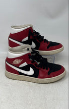 Load image into Gallery viewer, Nike Womens Air Jordan 1 Mid Black Red White Lace-Up Sneaker Shoes Size 7.5