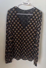 Load image into Gallery viewer, Zara Womens Black Gold Polka Dot V-Neck Long Sleeve Pullover Blouse Top Size M