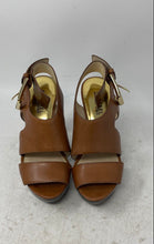 Load image into Gallery viewer, Michael Kors Womens Carla Brown Leather Peep Toe Buckle Platform Sandals Sz 5.5M
