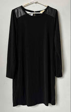 Load image into Gallery viewer, Michael Kors Womens Black Faux Leather Detail Long Sleeve Shift Dress Size M