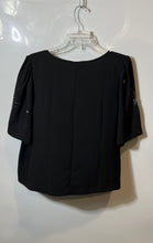 Load image into Gallery viewer, Loft Womens Black Beaded Short Sleeve V-Neck Back Zip Blouse Top Size L