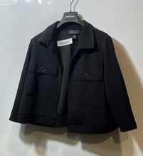 Load image into Gallery viewer, New York Clothing Co. Womens Black Flap Pockets Open Front Cropped Jacket Sz XL