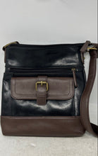 Load image into Gallery viewer, Stone & Co. Womens Black Brown Leather Adjustable Strap Zip Top Crossbody Bag