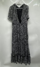 Load image into Gallery viewer, Calvin Klein Womens Black White Printed Short Sleeve Ruffle Maxi Dress Size 8