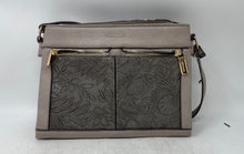 Load image into Gallery viewer, Gussaci Womens Brown Gray Embossed Floral Faux Leather Zip Top Crossbody Purse