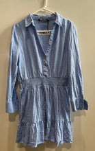 Load image into Gallery viewer, Zara Womens Blue Long Sleeve Collared Smocked Waist Button Front Mini Dress Sz M