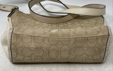 Load image into Gallery viewer, Coach Womens Dufflette Beige Signature Leather Trim Zip Top Crossbody Bag