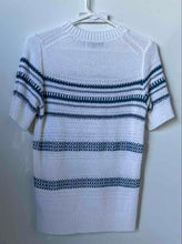 Load image into Gallery viewer, Banana Republic Womens White Blue Striped Short Sleeve Pullover Sweater Size M