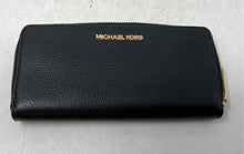 Load image into Gallery viewer, Michael Kors Womens Jet Set Black Pebbled Leather Continental Zip-Around Wallet