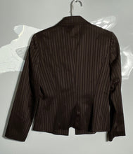 Load image into Gallery viewer, Tahari Womens Brown Striped Long Sleeve Notch Lapel Four-Button Blazer Size 4P
