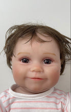 Load image into Gallery viewer, RBG Baby Doll Pink White Striped Bunny Outfit Brown Hair Toy Stained
