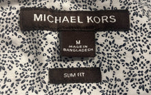 Load image into Gallery viewer, Michael Kors Mens Black White Floral Print Slim Fit Button-Up Shirt Size Medium