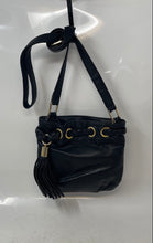 Load image into Gallery viewer, Michael Kors Womens Black Leather Tassel Adjustable Strap Crossbody Bag