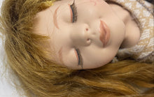 Load image into Gallery viewer, Vintage Unique Brown Hair And Eyes Blue Beige Dress Porcelain Doll
