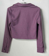 Load image into Gallery viewer, Zara Womens Purple Black Long Sleeve Cropped Blouse Top Size S