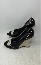 Load image into Gallery viewer, Penny Loves Kenny Womens Black White Leather Peep Toe Wedge Pump Heels Size 9 M