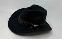Load image into Gallery viewer, Womens Black Studded Steer Skull Band Adjustable Tie Western Cowboy Hat Size 57
