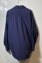 Load image into Gallery viewer, Michael Kors Mens Blue Striped Print Cotton Long Sleeve Dress Shirt Size 16 1/2