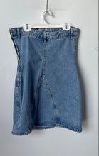 Load image into Gallery viewer, Zara Womens Blue Denim Seaming Detail Strapless Bodycon Mini Dress Size Medium