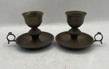 Load image into Gallery viewer, Set Of 2-Piece Brass-Tone Decorative Candle Holders With Finger Loop Handle