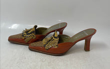 Load image into Gallery viewer, Yanko Collection Womens Brown Orange Leather Snakeskin Print Mule Heels Size 3.5