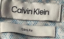 Load image into Gallery viewer, Calvin Klein Mens Blue White Dotted Long Sleeve Slim Fit Dress Shirt Size Large