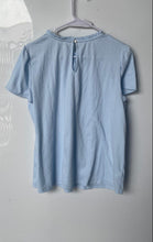 Load image into Gallery viewer, Loft Womens Light Blue Short Sleeve Smocked Ruffle Crew Neck Blouse Top Size L