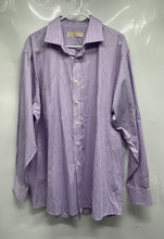 Load image into Gallery viewer, Michael Kors Mens Purple Striped Long Sleeve Dress Shirt Size 17.5
