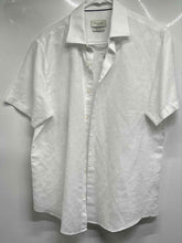 Load image into Gallery viewer, Bugatchi Mens White Cotton Linen Short Sleeve Shaped Fit Button-Up Shirt Size M