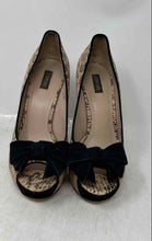 Load image into Gallery viewer, Joan & David Womens Black Beige Animal Print Leather Peep Toe Pump Heels Size 7M