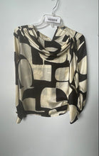 Load image into Gallery viewer, Zara Womens Black Gold-Tone Geometric Print Long Sleeve Blouse Top Size XS
