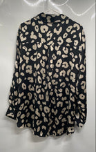 Load image into Gallery viewer, Zara Womens Black Beige Leopard Print Long Sleeve Button-Up Shirt Size XL