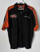 Load image into Gallery viewer, Harley-Davidson Mens Black Orange Colorblock Short Sleeve Button-Up Shirt Sz XL
